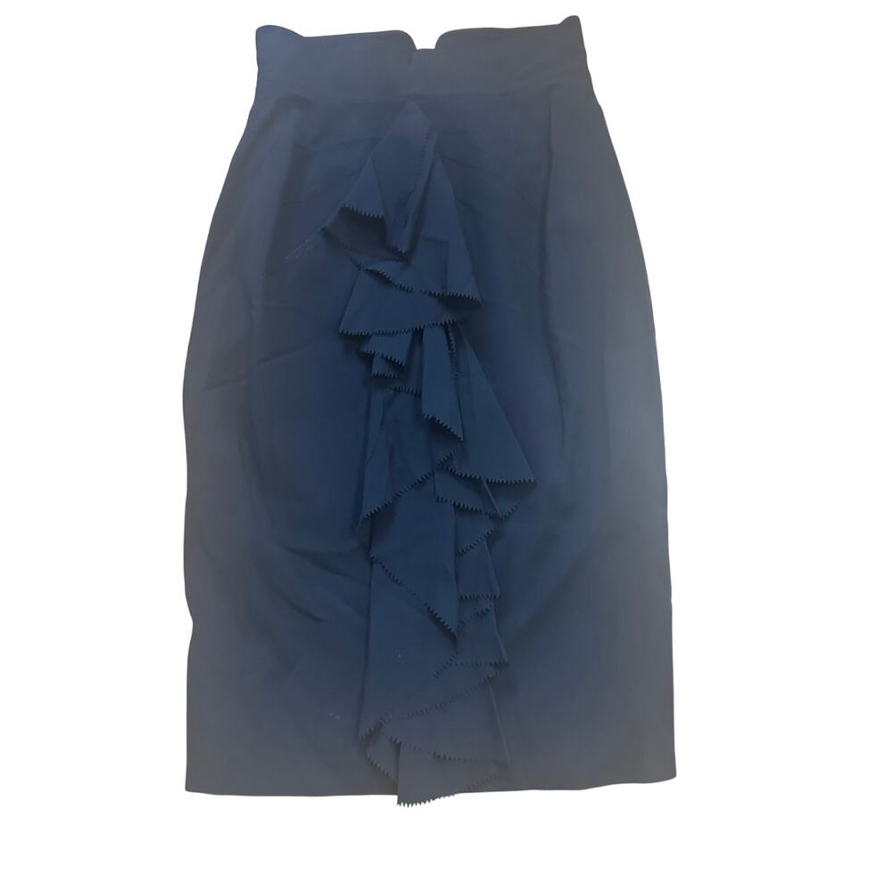 Zac Posen Black Silk Pencil Skirt with Waterfall Ruffle Size 0